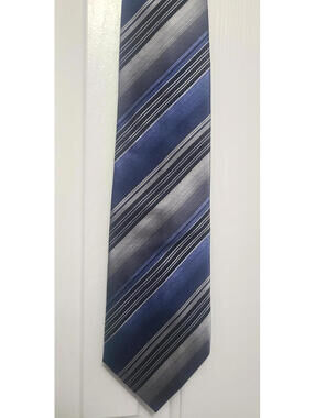 Roberto Villini Handmade 100% Silk Men's Necktie Blue-Silver-Gray